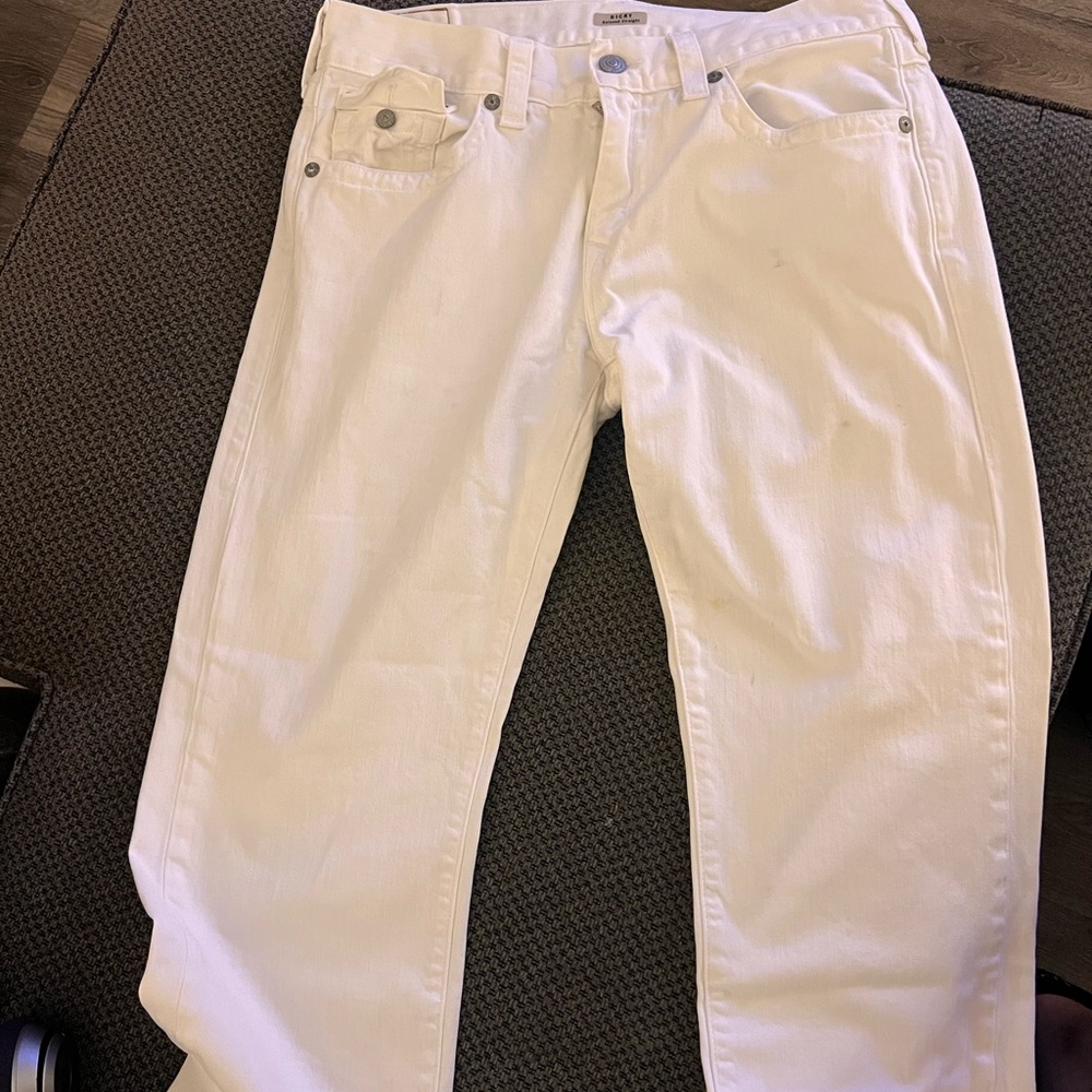True religion jeans all white good condition small spots stain on back pocket